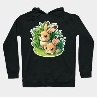 bunnies on grass - cartoon drawing Hoodie